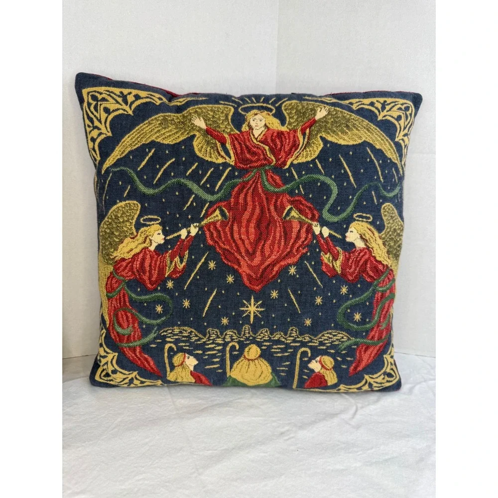 Vintage Angel Tapestry Throw Pillows‎ Set of 2 Christmas Decor Burgundy Navy